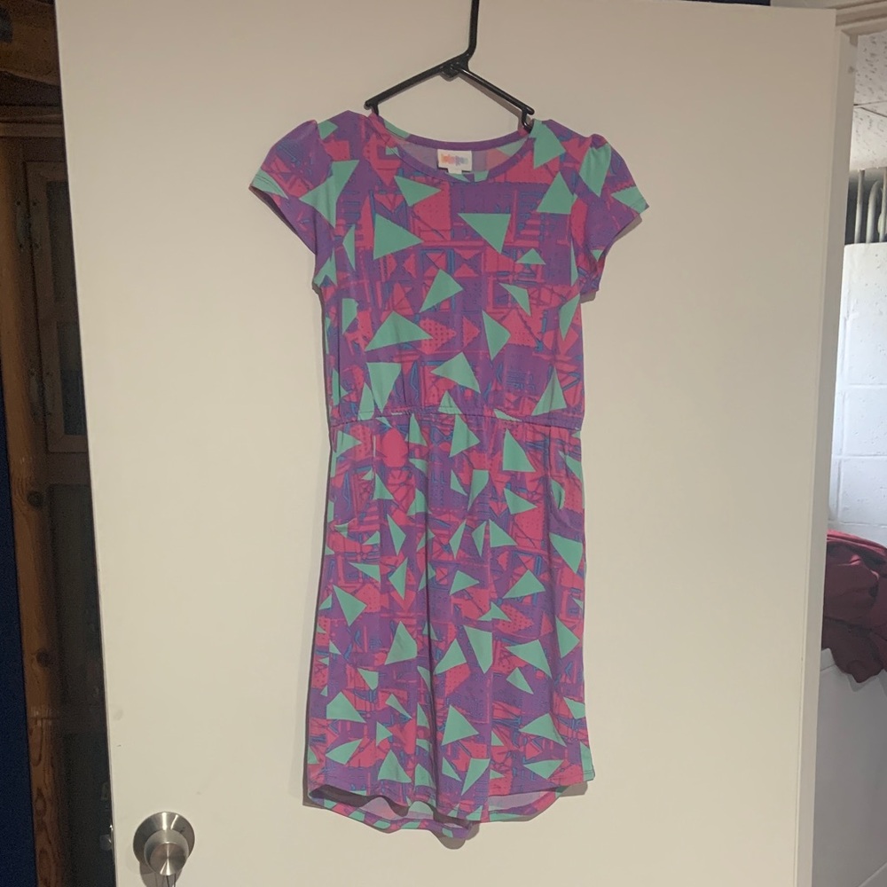 LuLaRoe Mae Purple and Teal Geometric Dress